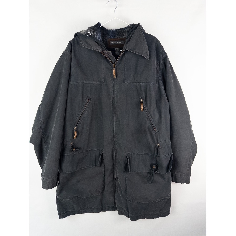 VTG 90s Banana Republic Wool Lined Hooded Parka Jacket Mens M Faded Black Gorpco